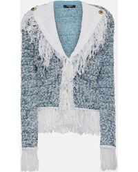 Balmain - Fringed Denim Tweed Jacket - Lyst