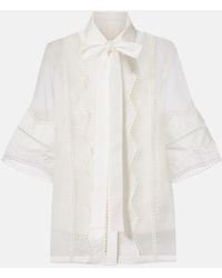 Elie Saab - Tie-Neck Cotton And Silk-Blend Blouse - Lyst