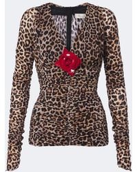 Blumarine - Floral-Applique Leopard-Print Jersey Top - Lyst