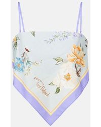 Self-Portrait - Floral Linen And Cotton Crop Top - Lyst