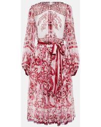 Dolce & Gabbana - Majolica Silk Chiffon Midi Dress - Lyst