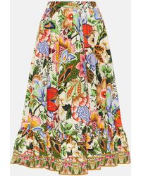 Etro - High-rise Floral Cotton Midi Skirt - Lyst