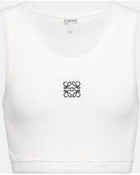 Loewe - Cropped Anagram Tank Top In White/navy Blue - Lyst