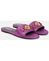 Versace - Slides In Satin And Leather - Lyst