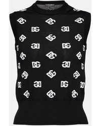 Dolce & Gabbana - Wool And Silk Vest With All-over Dg Logo - Lyst