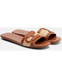Hogan - Leather-Trimmed Raffia Slides - Lyst