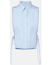 Miu Miu - Cutout Cropped Cotton Poplin Shirt - Lyst