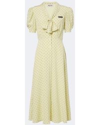 Miu Miu - Polka-Dot Tie-Neck Silk Midi Dress - Lyst