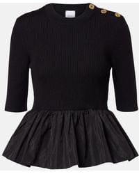 Patou - Ribbed-Knit Peplum Wool Top - Lyst