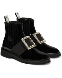 Roger Vivier Viv' Rangers Patent Leather Ankle Boots - Black