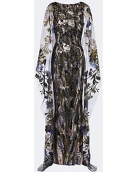 Elie Saab - Floral Sequined Caped Gown - Lyst