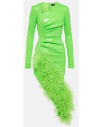 David Koma - Sequined Feather-Trimmed Midi Dress - Lyst
