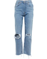RE/DONE Jeans cropped de tiro alto desgastados - Azul