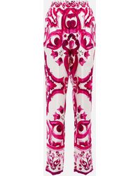 Dolce & Gabbana - Printed Silk Twill Straight Pants - Lyst