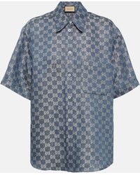 Gucci - gg Linen Jacquard Short Sleeve Shirt - Lyst