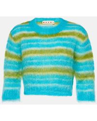 Marni - Striped Cropped Mohair-blend Sweater - Lyst