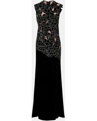 Costarellos - Serisa Embellished Lace-Trimmed Velvet Gown - Lyst