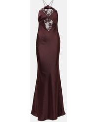 Self-Portrait - Vestido De Fiesta De Saten Con Encaje - Lyst