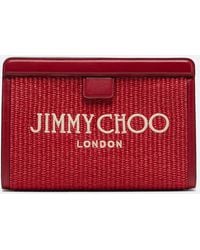 Jimmy Choo - Avenue Small Leather-Trimmed Raffia Pouch - Lyst
