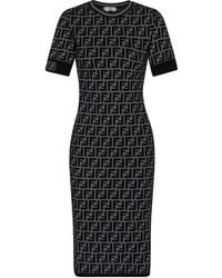 Fendi Kurzärmeliges Midikleid FF - Grau
