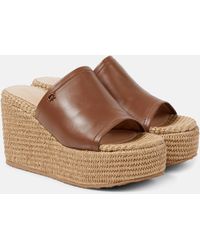 Gianvito Rossi - Leather And Raffia Wedge Mules - Lyst