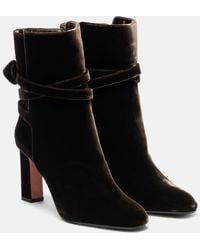 Aquazzura - Very Bow 85 Velvet Ankle Boots - Lyst