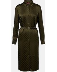 Gucci - Gg Belted Satin Jacquard Shirt Dress - Lyst