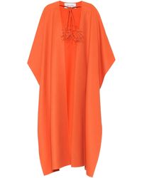 Valentino Feather-trimmed Virgin Wool Cape - Orange