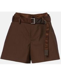 Sacai - Belted Satin-Trimmed Shorts - Lyst