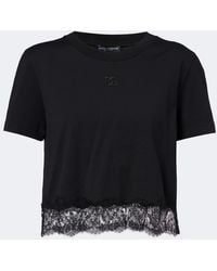 Dolce & Gabbana - Dg Lace-Trimmed Cotton-Blend T-Shirt - Lyst