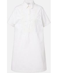 Moncler - Embroidered Cotton-Blend Poplin Midi Dress - Lyst