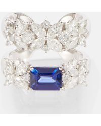 YEPREM - 18kt White Gold Ring With Sapphire And Diamonds - Lyst
