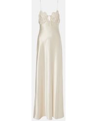Saint Laurent - Lace-Trimmed Silk Satin Gown - Lyst