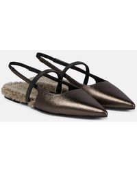 Brunello Cucinelli - Verzierte Slingback-Ballerinas Aus Metallic-Leder - Lyst