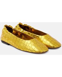 Dries Van Noten - Croc-Effect Metallic Leather Ballet Flats - Lyst