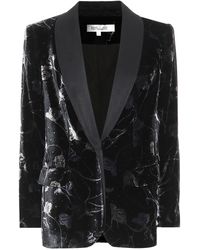 Diane von Furstenberg Blazer En Velours À Imprimé Fleuri Métallisé Et À Finitions En Satin Tommy - Noir
