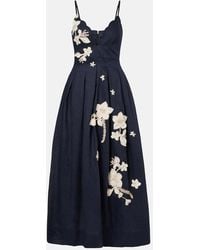 Agua Bendita - Sula Floral-Applique Linen Maxi Dress - Lyst