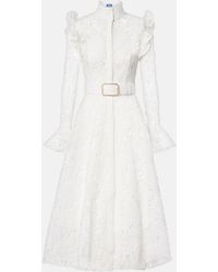 LEO LIN - Aliyah Belted Lace Midi Dress - Lyst