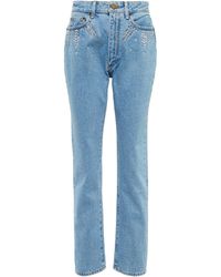 Alessandra Rich Embellished High-rise Straight Jeans - Blue