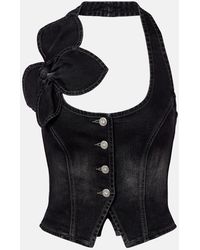 Area - Bow-Detail Denim Top - Lyst