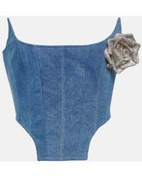 GIUSEPPE DI MORABITO - Floral-Applique Denim Bustier - Lyst