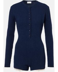 Magda Butrym - Lace-Trimmed Knitted Cotton-Blend Romper - Lyst