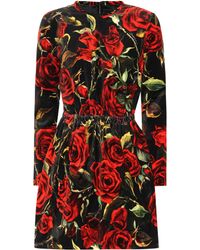 Dolce & Gabbana Floral-printed Velvet Minidress - Red