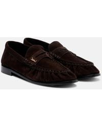 Saint Laurent - Le Loafer Cassandre Suede Penny Loafers - Lyst