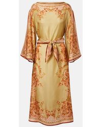 Zimmermann - Belted Printed Silk Midi Dress - Lyst