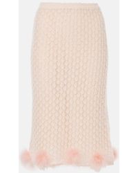Blumarine - Feather-Trimmed Mohair And Wool-Blend Midi Skirt - Lyst