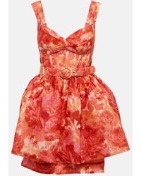 Zimmermann - Floral-print Corseted Linen-silk Mini Dress - Lyst