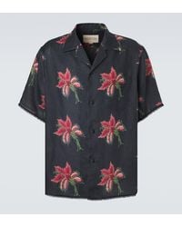Valentino - Floral Lace-Trimmed Linen Bowling Shirt - Lyst