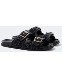Gucci - Gg Leather-Trimmed Canvas Slides - Lyst