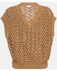 Brunello Cucinelli - Open-knit Cotton, Linen And Silk Top - Lyst